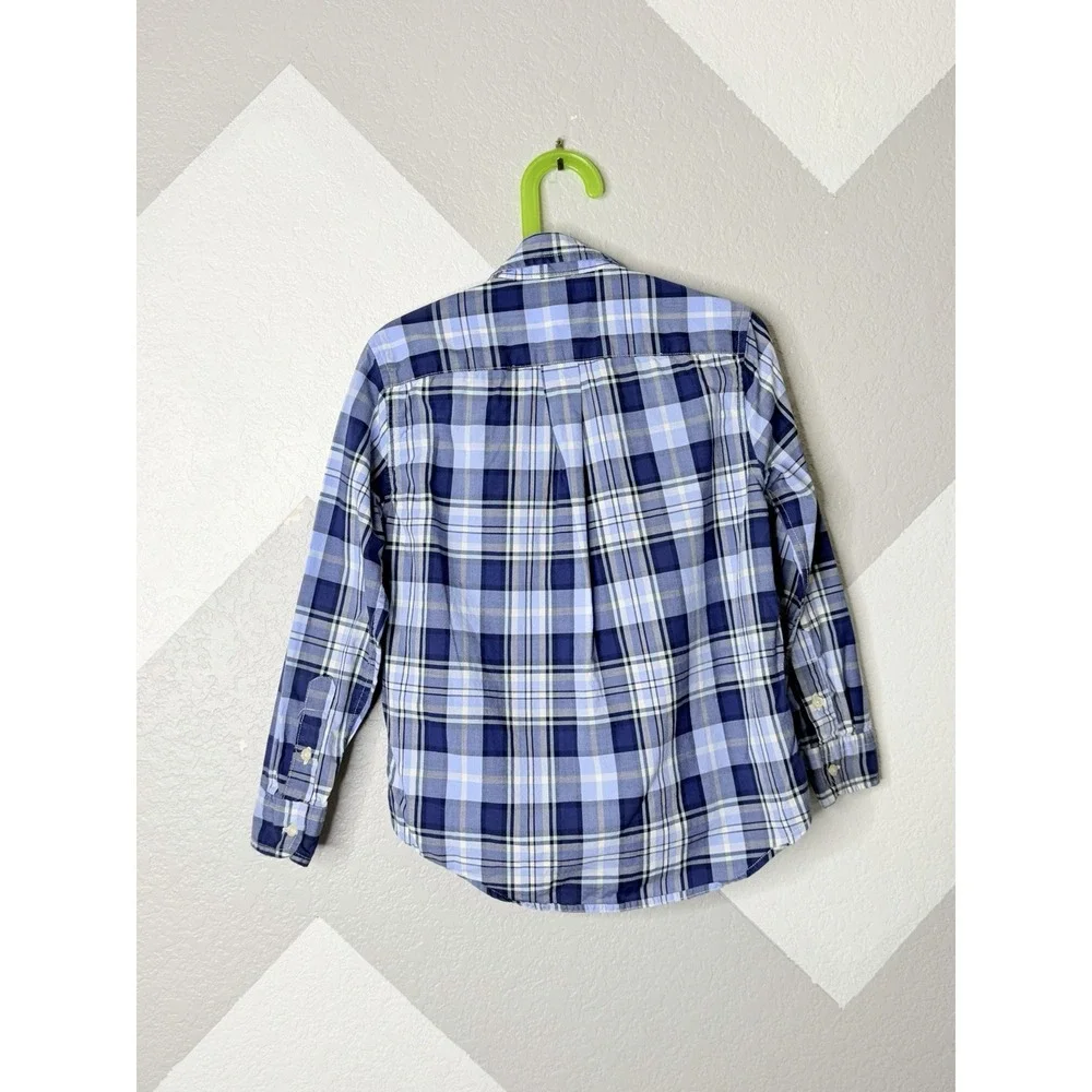 Ralph Lauren Boys Size 6 Blue Plaid Long Sleeve Button Down Cotton Shirt Preppy